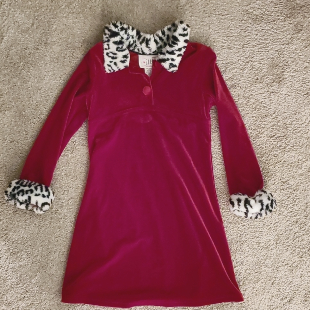 Girls Red with faux fur Dress - size 6